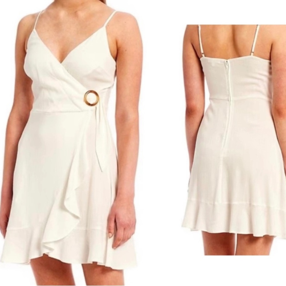 Gianni Bini Ivory Mini Wrap Dress with Ring Accent